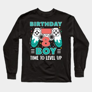 8th Birthday Boy Gamer Funny B-day Gift For Boys kids toddlers Long Sleeve T-Shirt